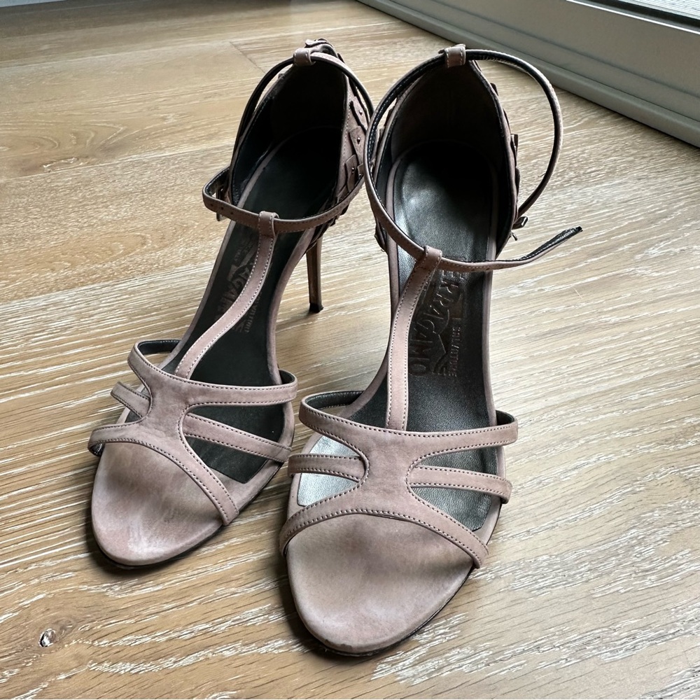 Salvatore Ferragamo Bisque Nabuck Calf LILIANE 8cm Strap Heel Sandal Size 6